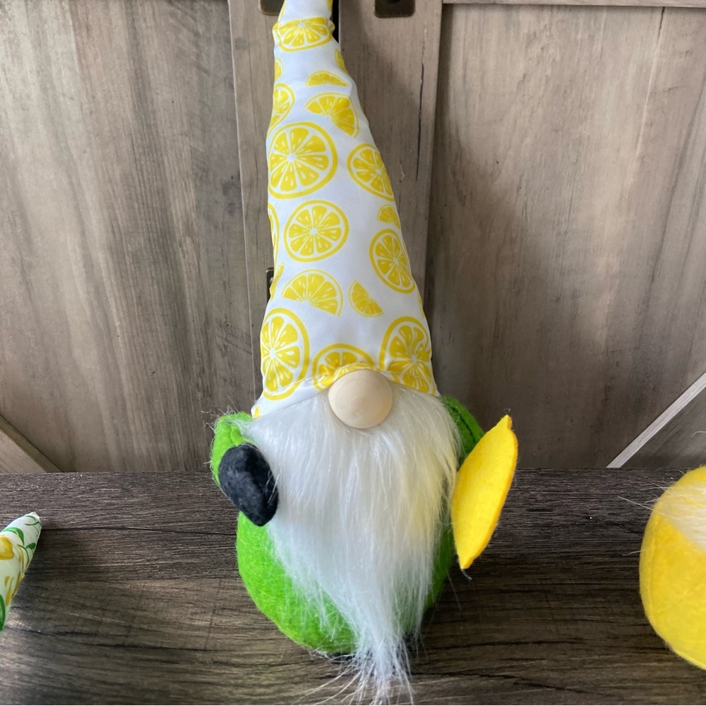 Gnome Plush Decor Spring Lemons Gingham Yellow Green Set of 3 Summer - Picture 5 of 7